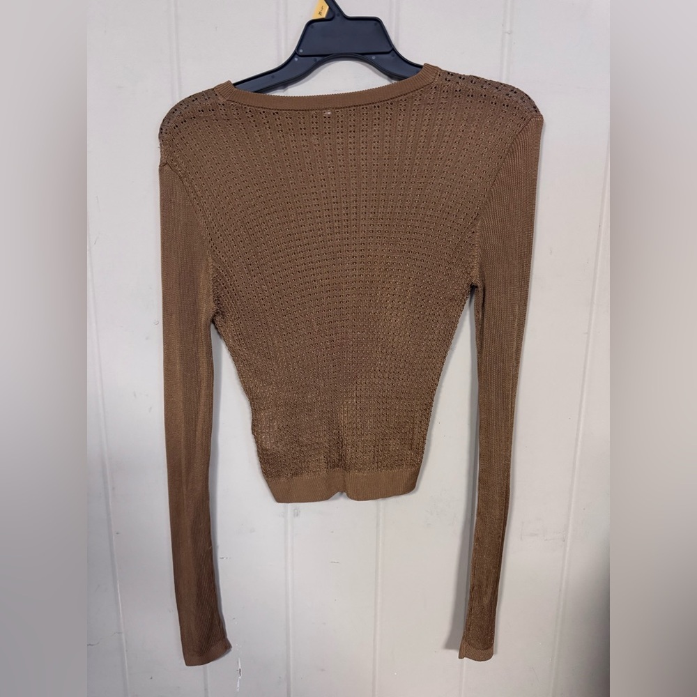 Free People knit lightweight tan brown sweater. - Picture 3 of 8